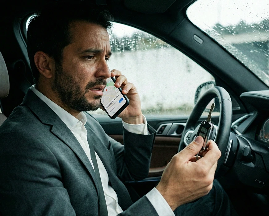 Pessoa com problema na chave do carro